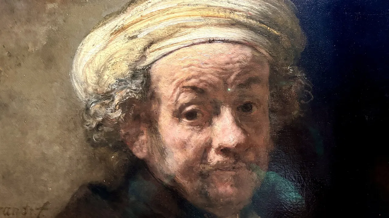 Self-portrait as the Apostle Paul, Rembrandt, pale turban and direct gaze