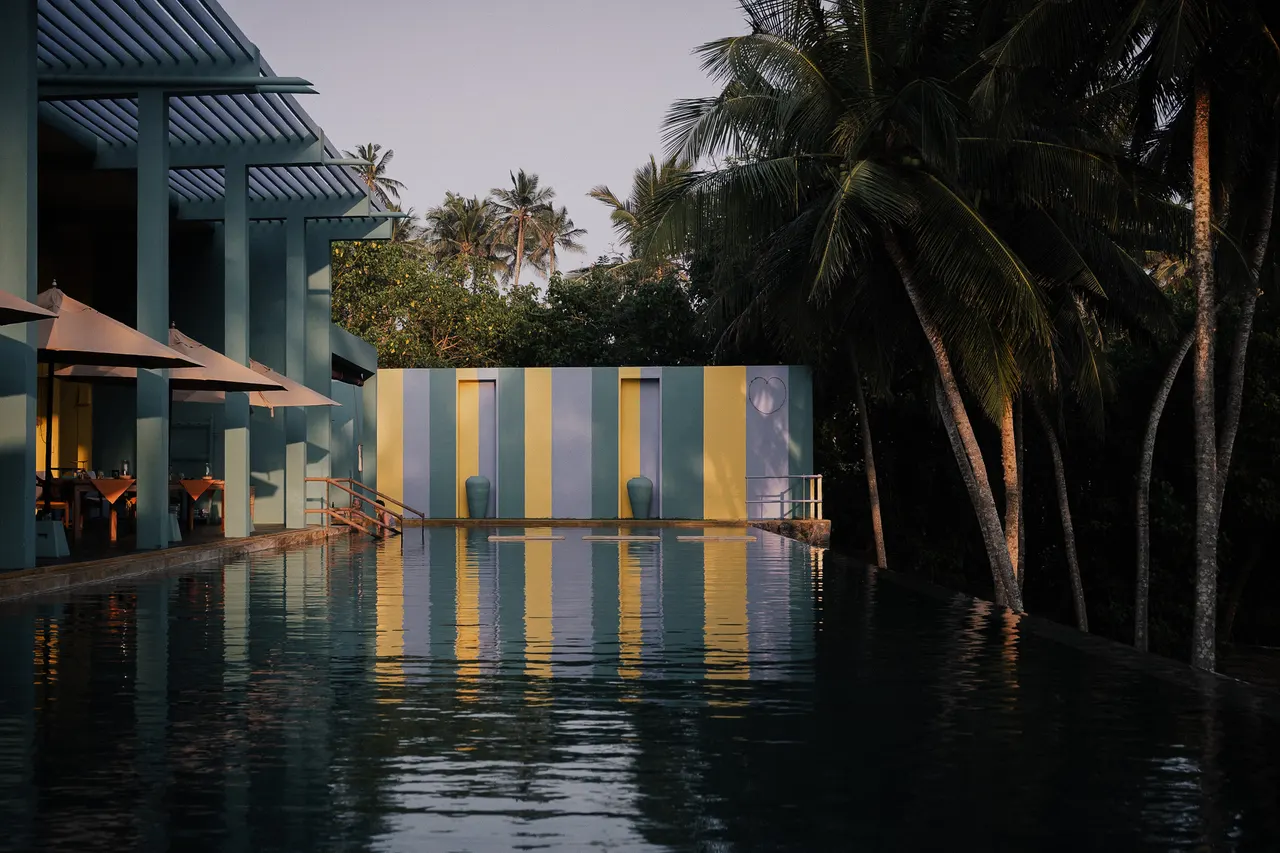 Infinity pool, parasols and palms